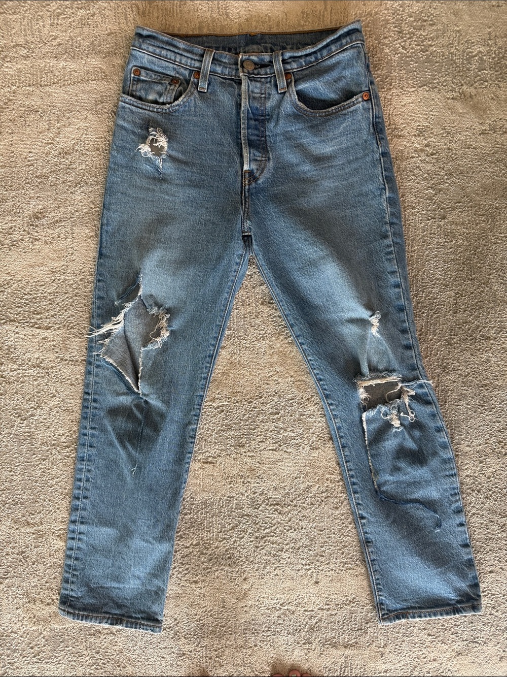 Distressed Blue Straight-Leg Denim Jeans